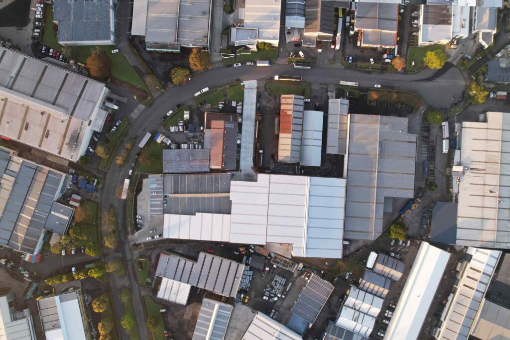 Arial Photo of a Large Warehouse in Industrial Zone Built By Aintree For IBS