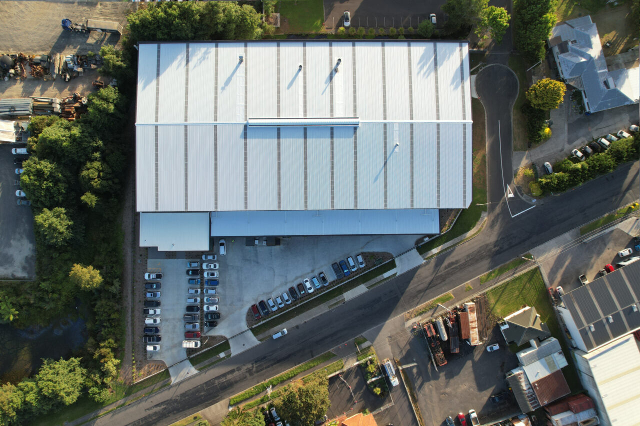 Drone shot Above Takanini, Auckland Warehouse Facility built by Aintree Group Ltd
